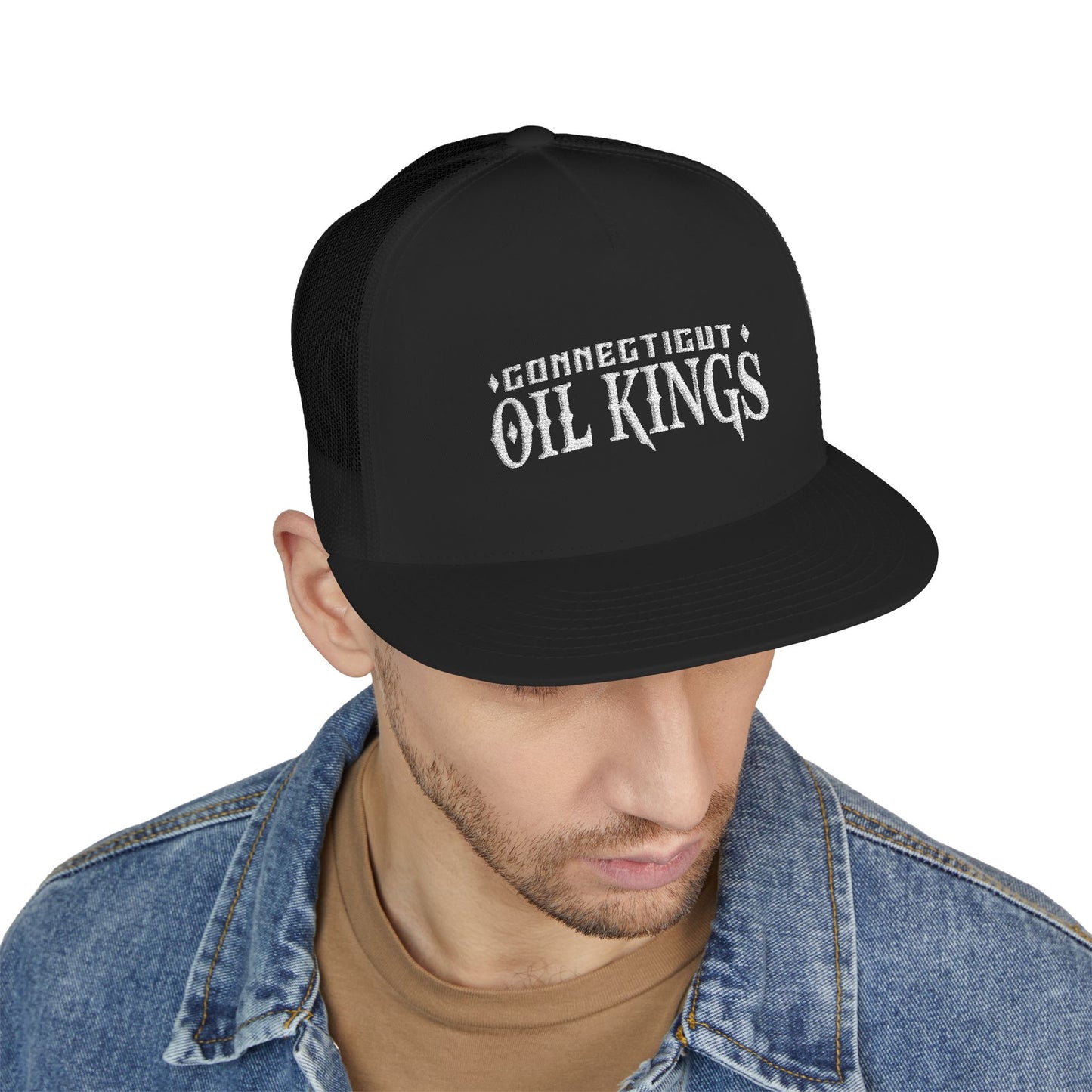Oil Kings Trucker Cap — Embroidered Retro Logo Mesh Hat