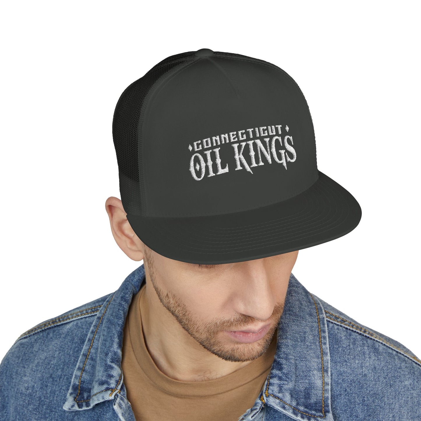 Oil Kings Trucker Cap — Embroidered Retro Logo Mesh Hat